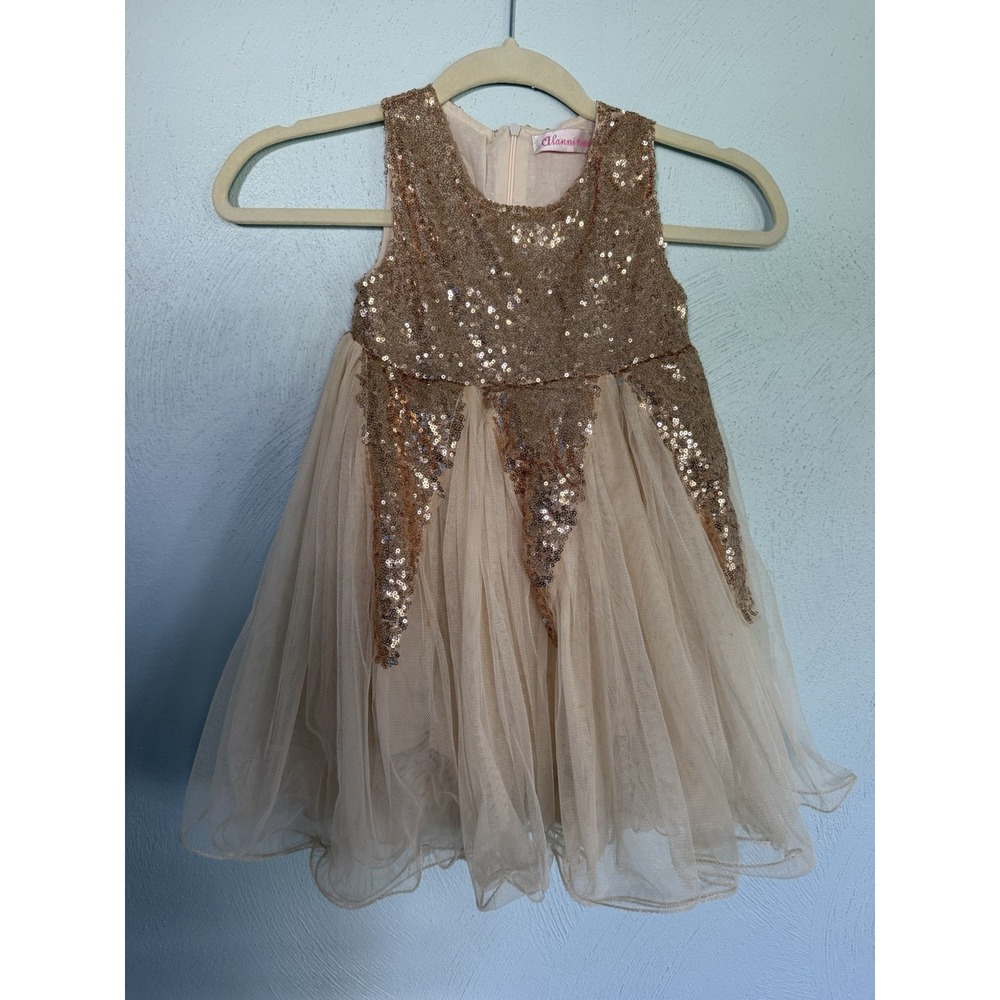 Alanni Tree rose gold sequin & tulle toddler dress layered tulle skirt Sz 100 4T